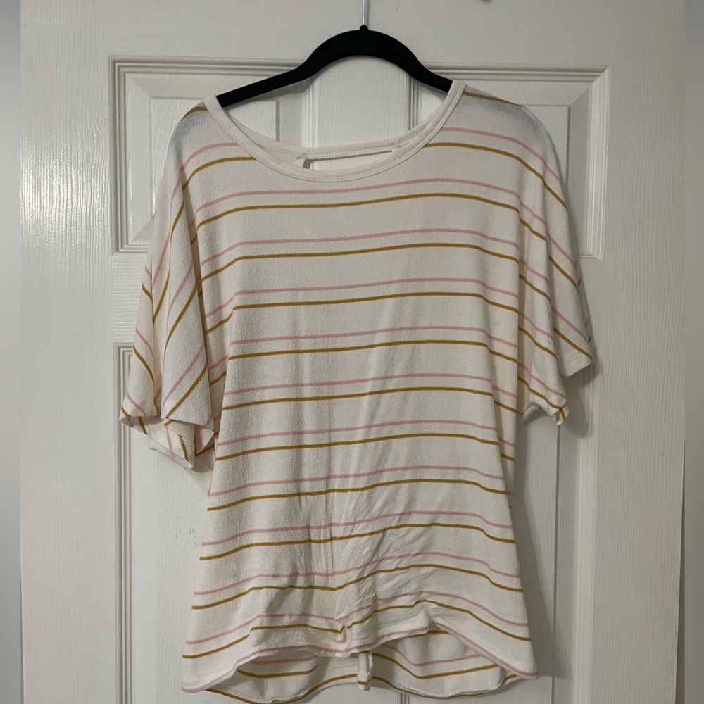 White top w/ pink and yellow stripes